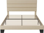 Allewie Full Size Platform Bed Frame with Fabric Upholstered Headboard and Wooden Slats Support, Fully Upholstered Mattress Foundation/No Box Spring Needed/Easy Assembly, Beige
