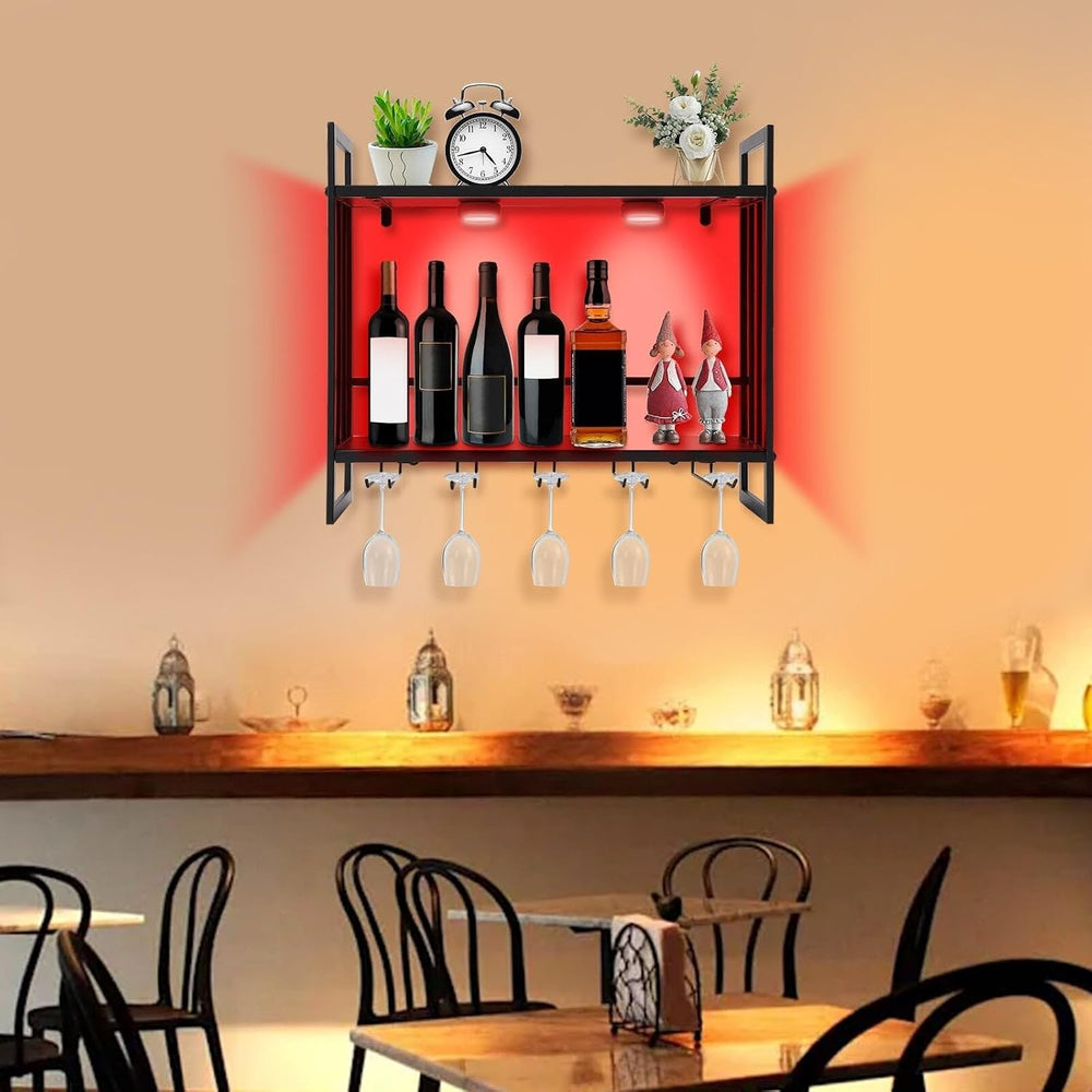 LED Wine Rack Wall Mounted, Wine Bottle Rack, 23.6In Metal Hanging Wine Holde...
