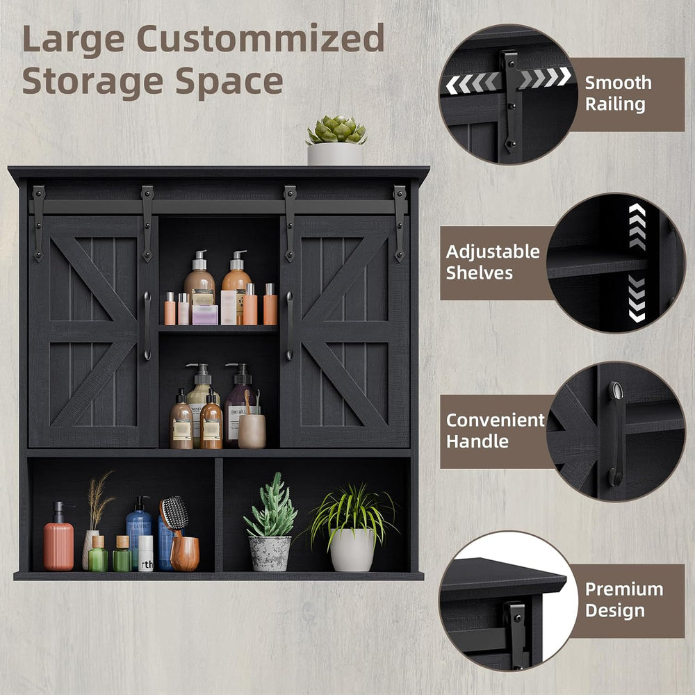 Vabches Bathroom Wall Cabinet, Farmhouse Medicine Cabinet, Black