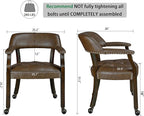 LEEMTORIG Large Dining Chairs with Casters and Arms, Rolling Dining Chairs with Wheels, Game Poker Table Chairs, Boss Caption's Chairs, 26"D x 25.2"W x 31.5"H, Espresso Legs & Choalate PU, XXY-1910-BN