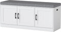 Turosur Shoe Storage Bench with Cabinet, 3-Tier Entryway Bench with Padded Seat Cushion, Shoe Cabinet Bench with 4 Adjustable Shelves for Bedroom, Mudroom, White