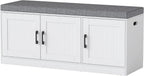 Turosur Shoe Storage Bench with Cabinet, 3-Tier Entryway Bench with Padded Seat Cushion, Shoe Cabinet Bench with 4 Adjustable Shelves for Bedroom, Mudroom, White