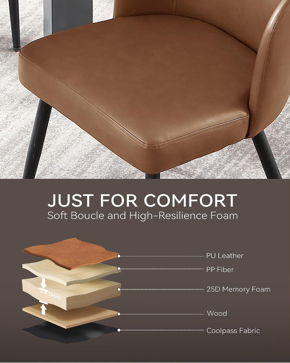 BedsPick Dining Chairs Set of 2 - PU Leather Kitchen Chairs with Metal Legs, ...