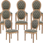 French Country Dining Chairs Set of 8, Olive Kitchen & Dining Room Chairs, Faux Leather Kitchen Chairs, Tufted Upholstered, Wood Legs, Sillas De Comedor (PU, Pine Green, 8Pcs)