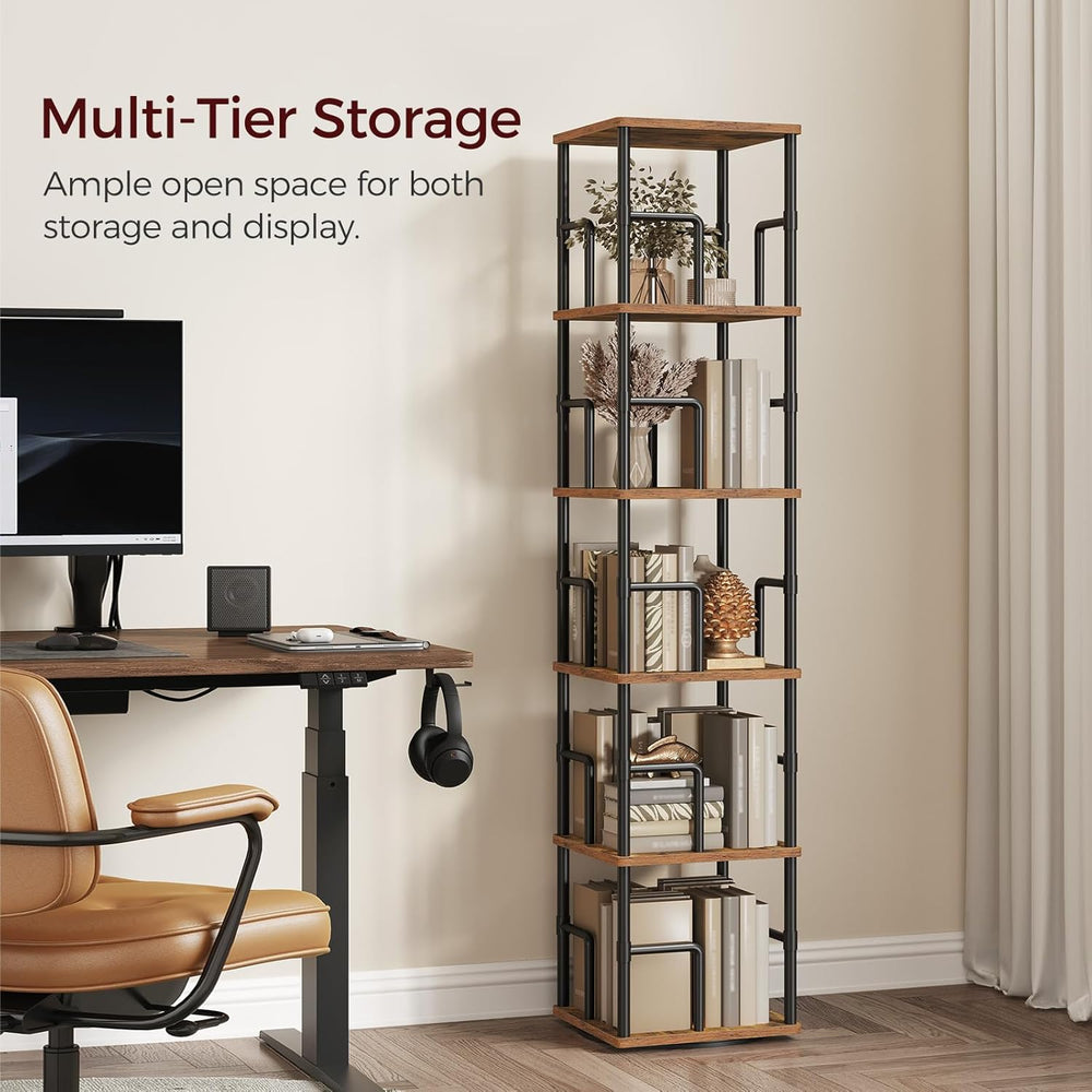 MAHANCRIS 5-Tier Rotating Bookshelf, Freestanding Corner Bookshelf, 360° Spin...