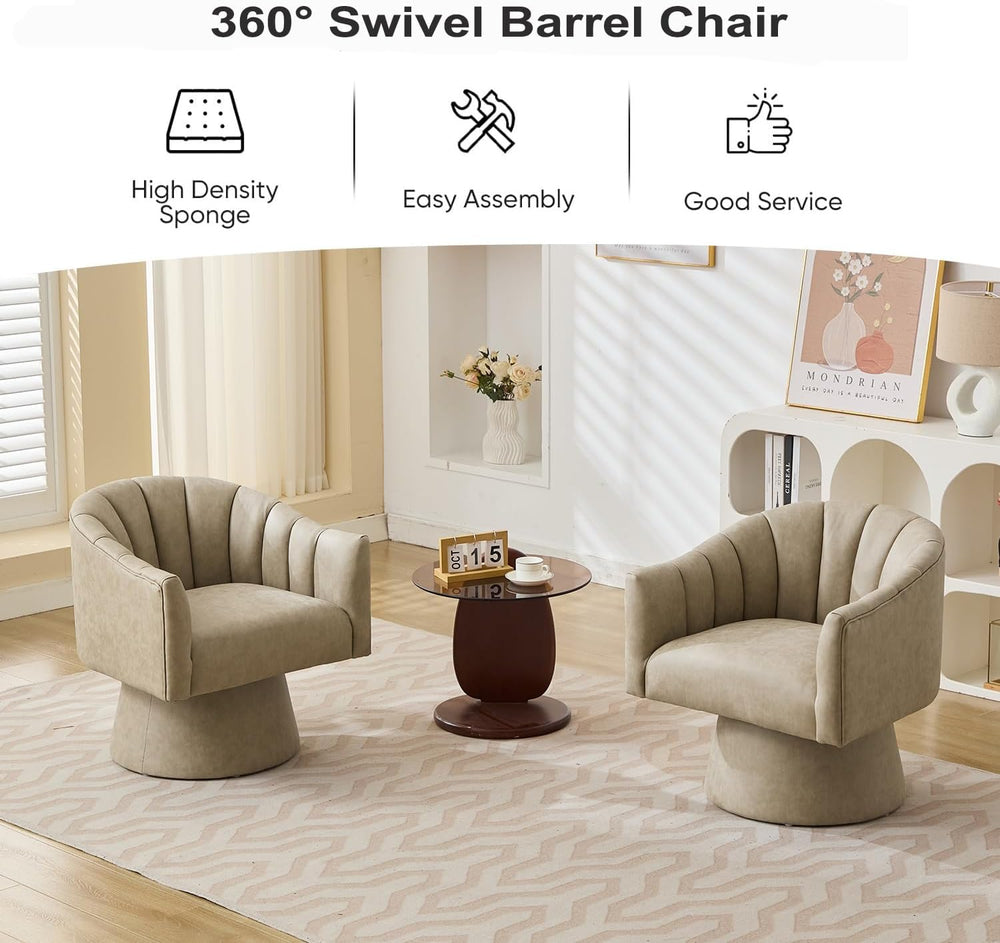 Swivel Accent Chair, Faux Leather 360° Swivel Barrel Chair Upholstered Modern...