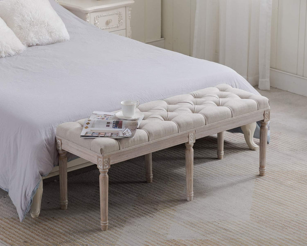 Kmax 45.3" Upholstered Dining Room Bench, Rustic Living Room Ottoman Ben...