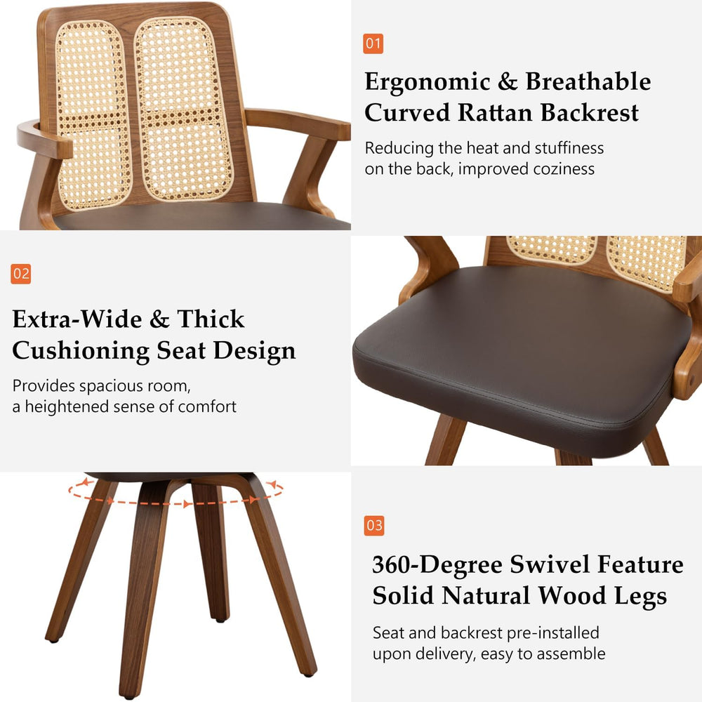 Walnut Dining Chairs - Swivel Rattan Dining Chairs with Bentwood Frame with E...
