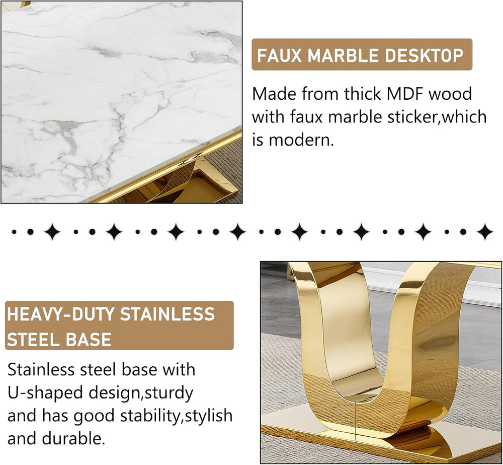SSLine 68'' Marble Dining Table,Luxury Rectangular Kitchen Dining Roo...