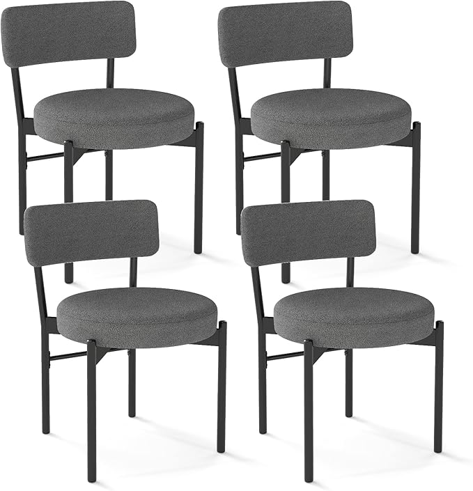 Giantex Boucle Dining Chairs Set of 4, Sherpa Upholstered Kitchen Chairs w/Cu...