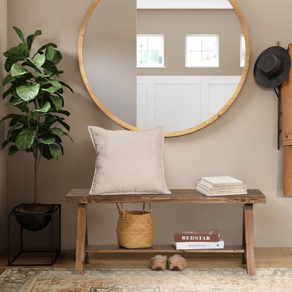 Wnutrees 43" Farmhouse Solid Wood Bench, Rustic Indoor Storage Bench | E...
