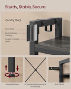 VASAGLE Hall Tree with Bench and Shoe Storage, Entryway Coat Rack with Shoe Bench, 5 Storage Shelves, 9 Coat Hooks, 6 Side Hooks, 15.7 x 47.2 x 74.8 Inches, Stone Gray and Ink Black UHSR426B04