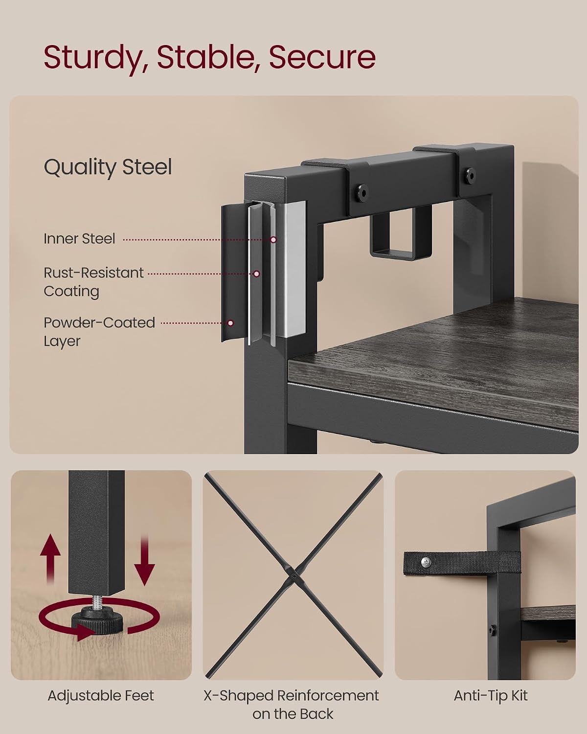 VASAGLE Hall Tree with Bench and Shoe Storage, Entryway Coat Rack with Shoe Bench, 5 Storage Shelves, 9 Coat Hooks, 6 Side Hooks, 15.7 x 47.2 x 74.8 Inches, Stone Gray and Ink Black UHSR426B04