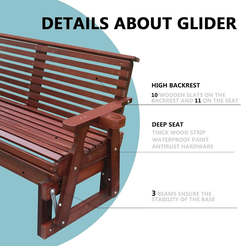 5FT Heavy Duty 800 LBS Porch Glider, Outdoor Glider Bench