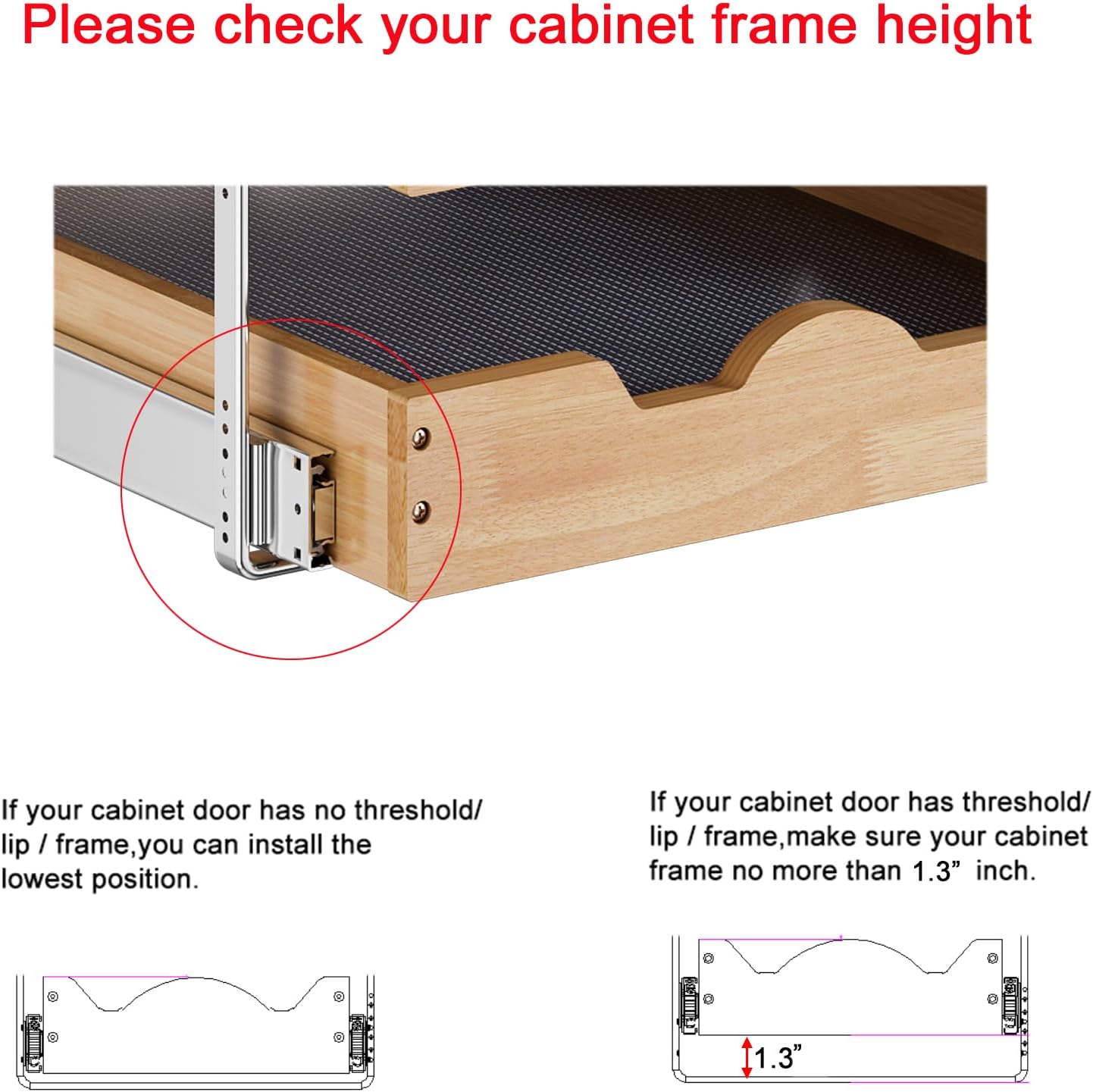 DINDON 3 Tier Pull Out Cabinet Organizer 11” W X21” D Slide Out Wood Drawer With Shelf Liner For Kitchen Pantry Organization