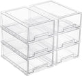 6 Pack Stackable Pull-Out Storage Drawers，Plastic Clear Organizer Bins with Handles，Easily Clean for Craft, and Toy Organization，Kitchen Undersink，Cabinet，Fridge，Closet，Pantry，Office，Bathroom