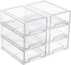 6 Pack Stackable Pull-Out Storage Drawers，Plastic Clear Organizer Bins with Handles，Easily Clean for Craft, and Toy Organization，Kitchen Undersink，Cabinet，Fridge，Closet，Pantry，Office，Bathroom