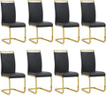 AZmac Modern Leather Dining Chairs Set of 8,Armless Kitchen Chairs,Dining Room Chairs with Upholstered Padded Seat and Sturdy Golden Legs for Dining Room,Kitchen (Set of 8, Black-Gold Leg)