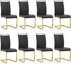 AZmac Modern Leather Dining Chairs Set of 8,Armless Kitchen Chairs,Dining Room Chairs with Upholstered Padded Seat and Sturdy Golden Legs for Dining Room,Kitchen (Set of 8, Black-Gold Leg)