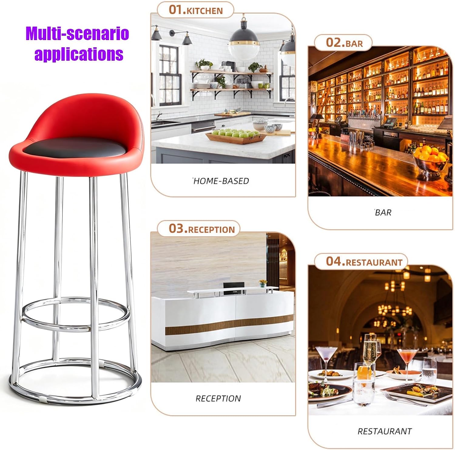Counter Stool, Tall Executive Office Chair, High Barstools, Metal Frame, for Kitchen Island, Reception, Cafe, Changing Room(Orange+White,High 70CM)