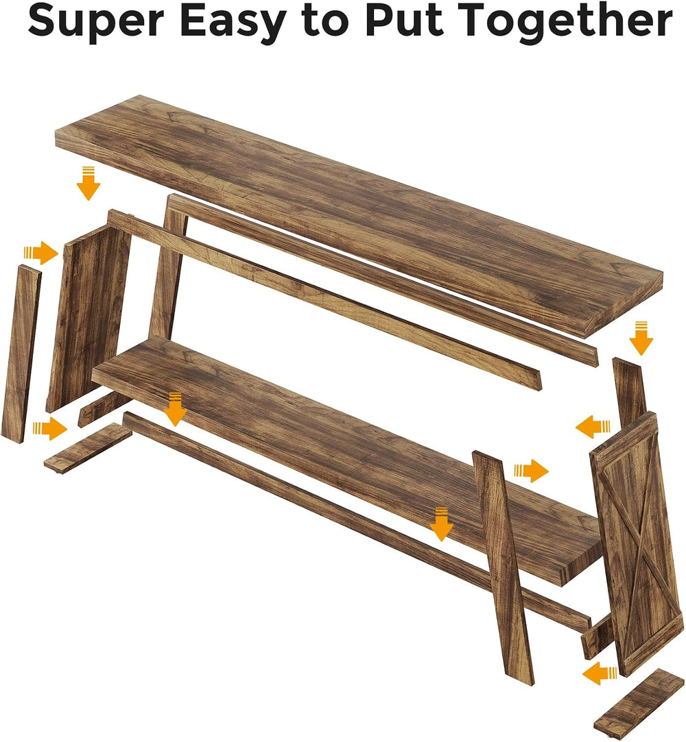 70.87" Extra Long Console Table, Narrow Sofa Table Behind Couch | 2-Tier...