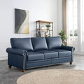 Faux Leather Sofa,82" W Mid Century Modern Couch with Storage Place,Oversized 3 Seater Sofa with Nailhead Trim&Rolled Armrests,Deep Seat Comfy Couch for Living Room,Bedroom,Apartment,Office(Navy)