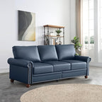 3 Piece Faux Leather Sofa Set,Mid Century Modern Couch and Loveseat Sets with Storage,Comfy Deep Seat Sofa with Nailhead Trim & Rolled Arm for Living Room,Office(Armchair+Loveseat+3 Seater,Navy)