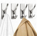 pickpiff Self Adhesive Coat Hooks for Hanging: Heavy Duty Stainless Wall Hook for Towel, Backpack, Hat, Sturdy Metal Hanger for Bathroom, Bedroom, Door, Brushed Nickel 4 Pack