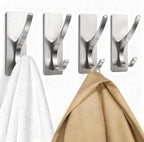 pickpiff Self Adhesive Coat Hooks for Hanging: Heavy Duty Stainless Wall Hook for Towel, Backpack, Hat, Sturdy Metal Hanger for Bathroom, Bedroom, Door, Brushed Nickel 4 Pack
