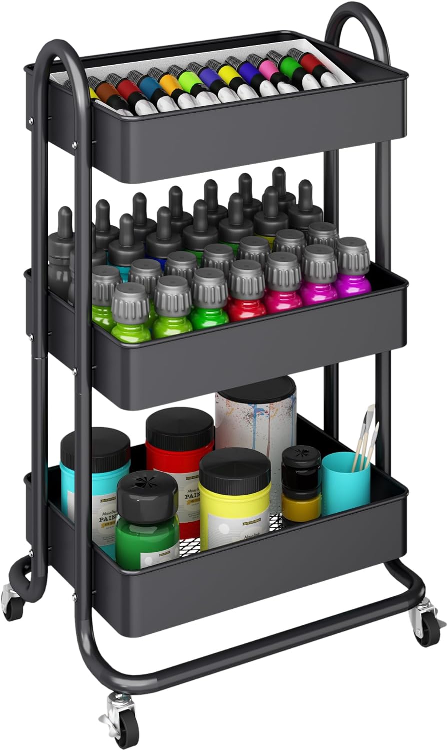MIOCASA 3-Tier Metal Utility Rolling Cart, Heavy Duty Multifunction Cart with...