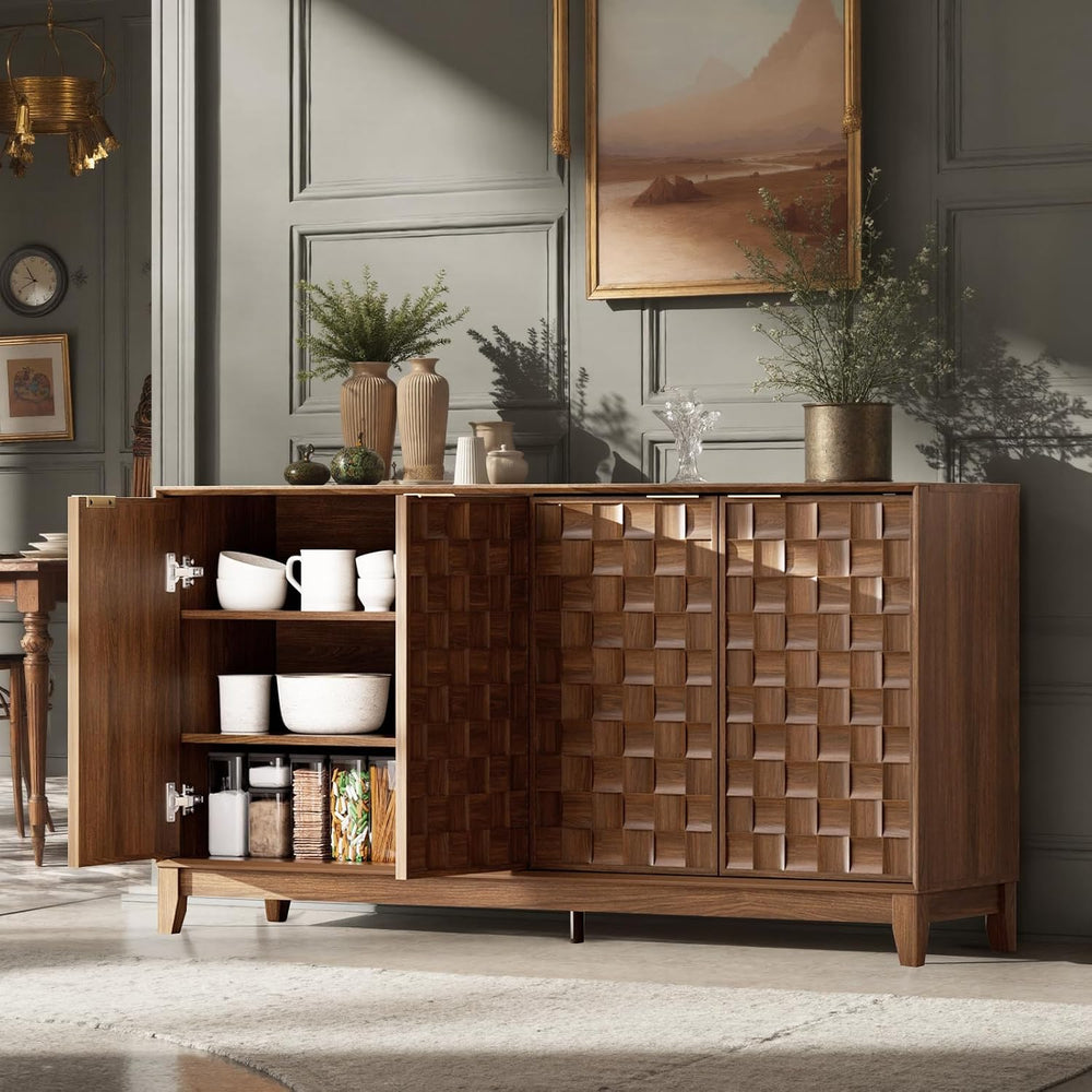 COLAMY 60" Sideboard Buffet Cabinet with Storage, Modern 4-Door Buffet T...