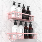 2025 New Adhesive Shower Caddy, Shower Shelves with 16 Hooks, Pink 2 Pack