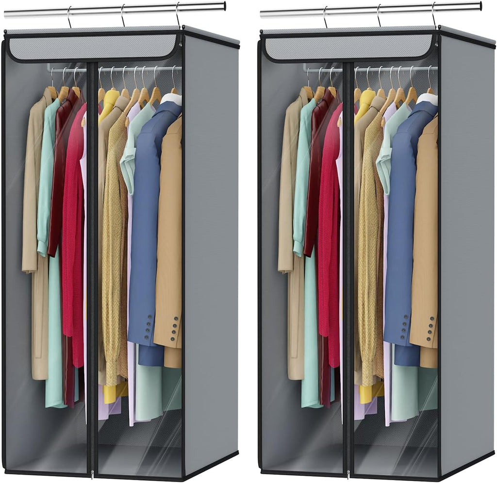 Univivi Garment Bags for Hanging Clothes, Cloth Bag 40 In, 2 PCS, Grey | Large Capacity, Easy Assembly, Clear Window, Dustproof, Durable Zipper, Hanging Garment Storage Bag for Suit, Coat, Dress