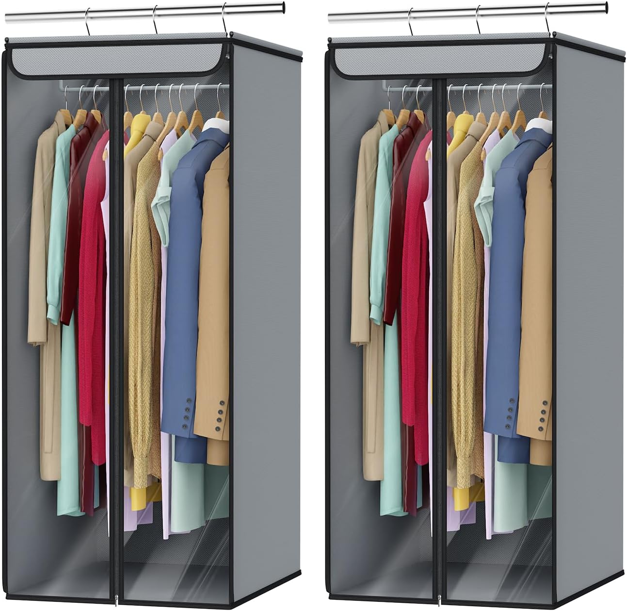 Univivi Garment Bags for Hanging Clothes, Cloth Bag 40 In, 2 PCS, Grey | Large Capacity, Easy Assembly, Clear Window, Dustproof, Durable Zipper, Hanging Garment Storage Bag for Suit, Coat, Dress