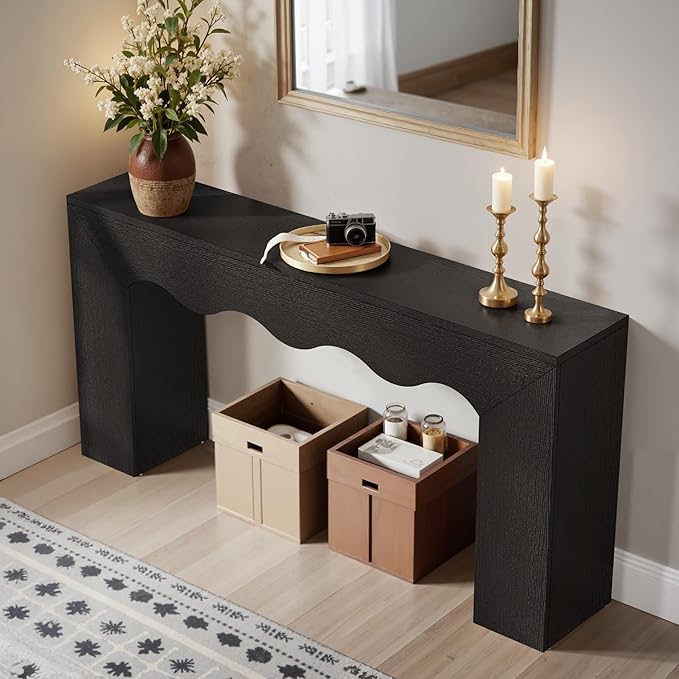 Tribesigns 63" Farmhouse Console Table, Wooden Couch Table Behind Sofa with Storage, Long Entryway Sofa Station, Narrow Console Stand with Base, Hallway Stand for Entryway, Living Room (1, Black)