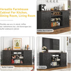 66" Farmhouse TV Stand with Power Outlets for 75 Inch TVs, 33" Tall Entertainment Center with Storage Cabinets w/Adjustable Shelves, Rustic Large TV Media Console for Living Room, Black