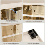 Foldable Shoe Organizer Storage Box, Portable Extra Large Folding Shoe Rack for Closet, Shoe Storage Box with Magnetic Transparent Door and Wheels, 9 Layers 18 Grids with 2 Big Grids
