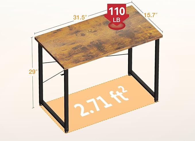 ODK 32 Inches Small Desk for Home Office, Computer Study Table for Small Spaces, Writing Desk with Headphone Hooks, Vintage