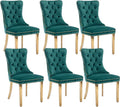 Velvet Dining Chairs Set of 6, Upholstered Dining Room Chairs with Back Ring Pull Trim and Golden Stainless Steel Legs,Modern Kitchen Chairs Perfect for Dining Room,Living Room,Kitchen(Green)