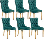Velvet Dining Chairs Set of 6, Upholstered Dining Room Chairs with Back Ring Pull Trim and Golden Stainless Steel Legs,Modern Kitchen Chairs Perfect for Dining Room,Living Room,Kitchen(Green)