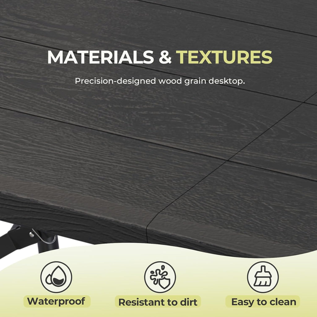 4Ft Folding Table Portable Folding Tables Heavy Duty 400 lbs Capacity, Wood Grain Tabletop for Working Meeting Parties, Picnic, Camping, Weddings, Garden Dining-Black (4FT)