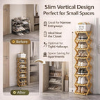 GDSAFS 2-9 Tier Bamboo Shoe Rack, 2026 New Sturdy Foldable Shoe Organizer, High-Capacity No-Assembly Vertical Storage with Anti-Slip Base for Hallway, Bedroom, Corner, Kids' Room (Yellow,7 Layers)