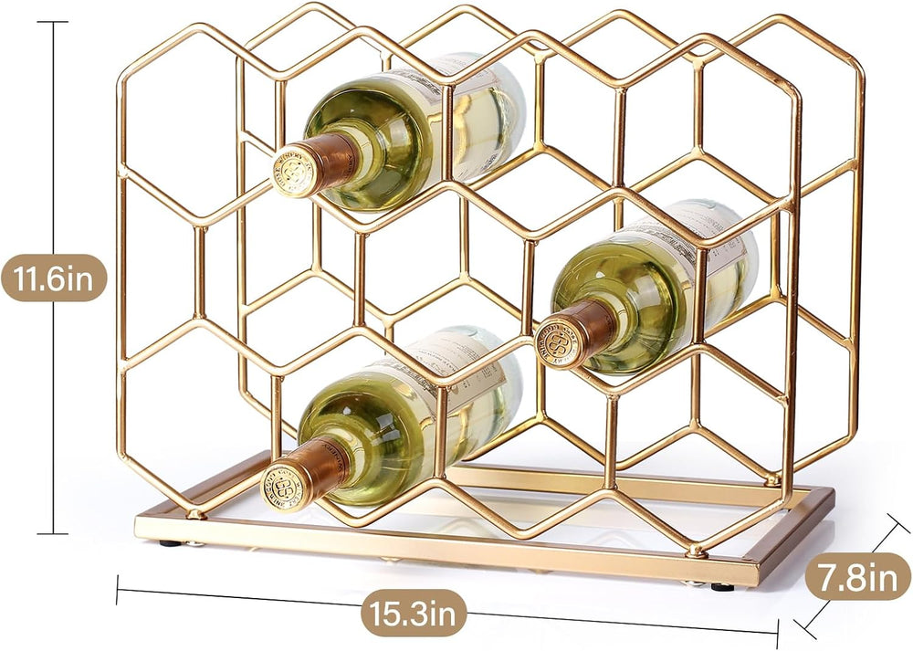 14 Bottle Countertop Wine Rack - Freestanding Modern Gold Metal Wine Rack - T...