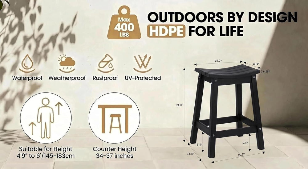 AMILY 24'' HDPE Bar Stool Set of 2, Weather Resistant Outdoor Bar Sto...