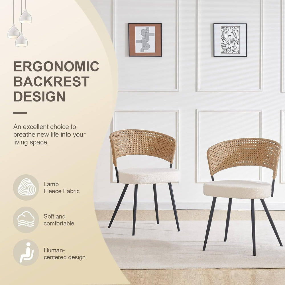 Rattan Dining Chairs Set of 4,Kitchen Chairs with PE Cane Back,Upholstered Bo...