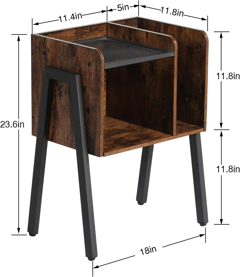 VECELO Night Stand Industrial End Table,Bedside Table with 2-Tier Open Storag...