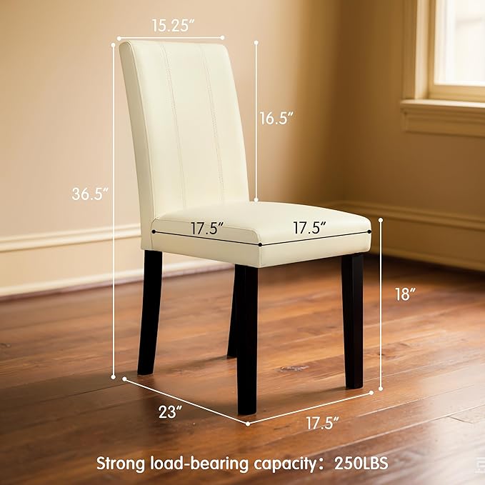 CHUN YI Dining Chairs Set of 2, Faux Leather Dining Room Chairs, High Back Upholstered Parsons Chairs for Dining Room Kitchen Side Chair with Sturdy Wood Legs, Cream