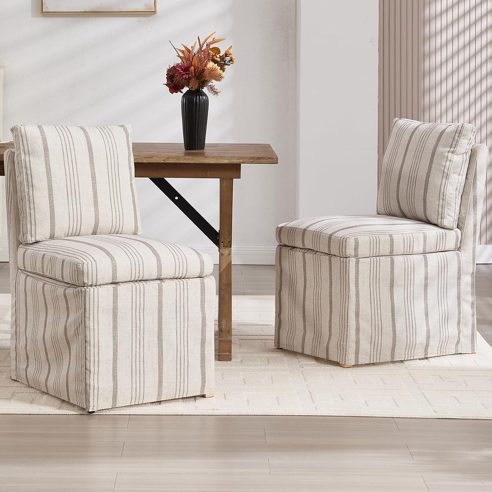 Upholstered Dining Chairs Set of 2 Slipcovered Armless Dining Chair with Soli...