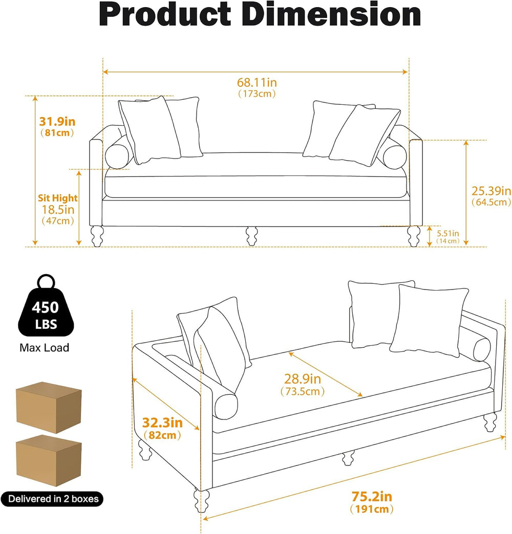 Chifee & Vingol 75.2" W Retro Oversized Chaise Lounge Chair Indoor w...