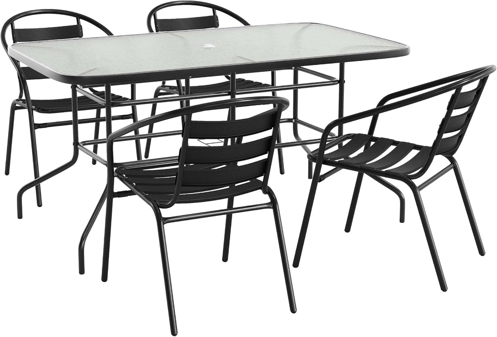 Flash Furniture Glass Table with 4 Chairs, Black, 5-Piece Set